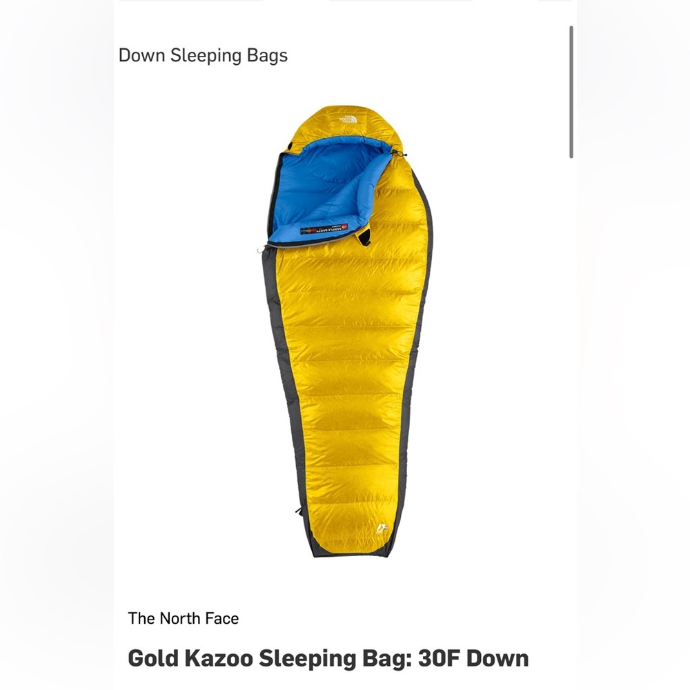 The North Face Gold Kazoo Sleeping Bag: 30F Down max user height 6ft